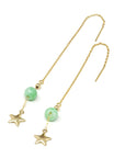 Baikalla Jewelry Gold Jade Earrings Baikalla™ "You are the brightest star to me" 14K Royal Yellow Gold Genuine Jade Jadeite Beads and Gold Star Longer Earrings
