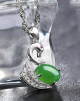 Baikalla Jewelry Jade Pendant Baikalla™ "Love Swan" Genuine Nephrite Green Jade Swan Pendant Necklace with Tourmaline & CZ