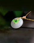 Baikalla Jewelry Jade Pendant Genuine White Nephrite Jade Necklace with Gold Plated Sterling Silver and Pink & Green CZ