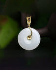 Baikalla Jewelry Jade Pendant Genuine White Nephrite Jade Necklace with Gold Plated Sterling Silver and Pink & Green CZ