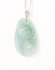 Baikalla Jewelry 18k Gold Jadeite Pendant Genuine Burmese Ice Blue Jadeite RuYi Pendant with 18k White Gold Bail