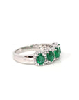 Baikalla Jewelry Gold Emerald Ring 5 18k White Gold Natural Emerald Four Stones Set Band Ring with Diamonds