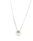 Baikalla Jewelry Gemstone Pendant Necklace Baikalla™ 14k White Gold Emerald Round 4 Prong Set Necklace With Diamond-Cut Halo