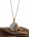 Baikalla Jewelry Jade Pendant Natural Yellow Jadeite Jade Lucky "Yin Yang Pixiu" Necklace With 14k Yellow Gold Diamond Bail