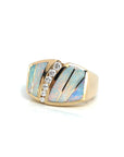 Baikalla Jewelry Gold Opal Ring 8 14k Yellow Gold Natural AAA Australian Opal Men's Ring with Diamonds