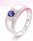 Baikalla Jewelry Gemstone Men's Ring 8 18k White Gold Natural 0.5 ct Sapphire Men's Halo Ring with Diamonds