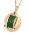 Baikalla Jewelry Gold Jadeite Necklace 18k Rose Gold Genuine Burmese Jadeite Pendant Necklace With Diamond & Ruby