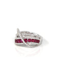 Baikalla Jewelry Gold Sapphire Ring 18k White Gold Natural Ruby Channel Set Fancy Ring with Diamonds