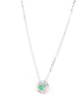 Baikalla Jewelry Gemstone Pendant Necklace Baikalla™ 14k White Gold Emerald Round 4 Prong Set Necklace With Diamond-Cut Halo