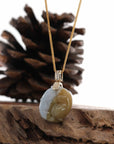 Baikalla Jewelry Jade Pendant Natural Yellow Jadeite Jade Lucky "Yin Yang Pixiu" Necklace With 14k Yellow Gold Diamond Bail
