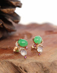 Baikalla Jewelry Gold Jade Earrings 18K Rose Gold Multi Color Jadeite Jade Stud Earrings