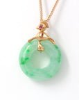 Baikalla Jewelry 18k Gold Jadeite Necklace 18k Rose Gold Genuine Burmese Jadeite Lucky Pendant Necklace With AA Ruby