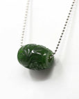 Baikalla Jewelry Jade Pendant Necklace Genuine HeTian Nephrite Green Jade Lucky Bead Pendant Necklace With Flower Pattern