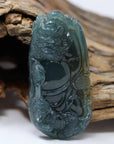Baikalla Jewelry Jade Carving Necklace Baikalla™ The Demon Hunter" (Zhong Kui)Natural Jadeite Dark Green to Deep Blue Jade Necklace, Collector's piece
