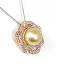 Baikalla Jewelry Gold Pearl Necklace Baikalla Jewelry™ High-end 18k Gold Round Golden South Sea Cultured Pearl & Diamond Pendant Necklace AAA Quality