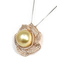 Baikalla Jewelry Gold Pearl Necklace Baikalla Jewelry™ High-end 18k Gold Round Golden South Sea Cultured Pearl & Diamond Pendant Necklace AAA Quality