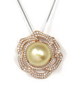 Baikalla Jewelry Gold Pearl Necklace Baikalla Jewelry™ High-end 18k Gold Round Golden South Sea Cultured Pearl & Diamond Pendant Necklace AAA Quality