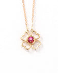 Baikalla Jewelry Gemstone Pendant Necklace Baikalla™ "Lucky 4 Leaf Clover" 18K Rose Gold & Ruby & Diamond Pendant Necklace (4 in 1)