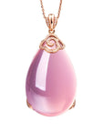 Baikalla Jewelry Gold Gemstone Necklace 18k Rose Gold Royal Rose Quartz Pendant Necklace with Diamonds