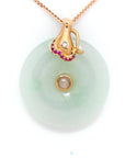 Baikalla Jewelry God Jadeite Necklace 18k Rose Gold Genuine Burmese Jadeite Constellation (Aquarius) Necklace Pendant with Diamonds & Ruby
