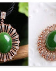 Baikalla Jewelry Silver Gemstone Necklace Rose Gold Plated Sterling Silver Genuine Nephrite Green Jade Pendant