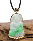 Baikalla Jewelry Jade Guanyin Pendant Necklace Nylon String Necklace Baikalla 14k "Goddess of Compassion" Genuine Burmese Jadeite Jade Guanyin Lotus Necklace