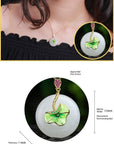 Baikalla Jewelry Jade Pendant Genuine White Nephrite Jade Necklace with Gold Plated Sterling Silver and Pink & Green CZ