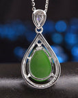 Baikalla Jewelry Nephrite Jade Necklace Genuine Green Nephrite Jade Tear Drop Pendant Necklace With CZ