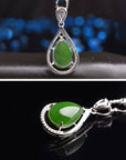 Baikalla Jewelry Nephrite Jade Necklace Genuine Green Nephrite Jade Tear Drop Pendant Necklace With CZ