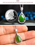 Baikalla Jewelry Nephrite Jade Necklace Genuine Green Nephrite Jade Tear Drop Pendant Necklace With CZ