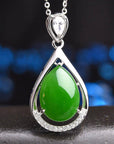 Baikalla Jewelry Nephrite Jade Necklace Genuine Green Nephrite Jade Tear Drop Pendant Necklace With CZ