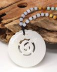 Baikalla Jewelry Nephrite Jade Necklace Genuine HeTian White Nephrite Jade Double Dragon Pendant Necklace ( Carved Art & Top Quality )