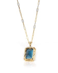 Baikalla Jewelry Gemstone Pendant Necklace 18k Yellow Gold Natural Navy Blue Topaz Emerald Necklace With Diamonds