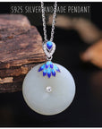 Baikalla Jewelry Silver Jade Necklace Baikalla™ "Circle of Happiness" Genuine White Nephrite Jade Necklace With Silver Accents