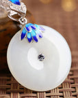 Baikalla Jewelry Silver Jade Necklace Baikalla™ "Circle of Happiness" Genuine White Nephrite Jade Necklace With Silver Accents