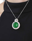 Baikalla Jewelry 18k Gold Jadeite Necklace Baikalla 18K White Gold Genuine Luxury Imperial Jadeite KouKou Pendant with Diamonds
