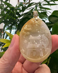 Baikalla Jewelry Jade Guanyin Pendant Necklace Genuine Yellow White Jadeite Jade "Happiness in front of your eyes" Fu Zai Yan Qian Pendant Necklace With 14K White Gold Bail