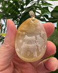 Baikalla Jewelry Jade Guanyin Pendant Necklace Genuine Yellow White Jadeite Jade "Happiness in front of your eyes" Fu Zai Yan Qian Pendant Necklace With 14K White Gold Bail