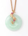 Baikalla Jewelry Gold Jadeite Pendant 18k Rose Gold Genuine Jadeite Constellation Pisces Necklace with Diamonds & Tourmaline