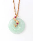 Baikalla Jewelry Gold Jadeite Pendant 18k Rose Gold Genuine Jadeite Constellation Pisces Necklace with Diamonds & Tourmaline