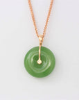 Baikalla Jewelry Nephrite Jade Necklace Baikalla™ "Good Luck Circle" 18k Rose Gold Genuine Nephrite Green Jade Pendant Necklace With AA Tourmaline and SI Diamonds