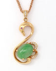 Baikalla Jewelry Gold Jadeite Necklace Baikalla™ "Love Swan" 18k Rose Gold Genuine Burmese Imperial Jadeite Swan Pendant Necklace With AA Ruby & SI Diamonds