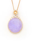 Baikalla Jewelry Lavender Jadeite Necklace 18K Rose Gold Natural Lavender Burmese Jadeite Cabochon Necklace With Genuine Diamonds