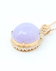 Baikalla Jewelry Lavender Jadeite Necklace 18K Rose Gold Natural Lavender Burmese Jadeite Cabochon Necklace With Genuine Diamonds