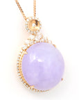 Baikalla Jewelry Lavender Jadeite Necklace 18K Rose Gold Natural Lavender Burmese Jadeite Cabochon Necklace With Genuine Diamonds