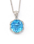 Baikalla Jewelry Gemstone Pendant Necklace 18k White Gold Genuine Swiss Blue Topaz & Diamonds Pendant Necklace
