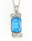Baikalla Jewelry Gemstone Pendant Necklace 18k White Gold Genuine Swiss Blue Topaz & Diamonds Pendant Necklace