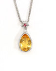 Baikalla Jewelry Gemstone Pendant Necklace 18k White Gold Genuine Citrine & Diamonds Pendant Necklace with Tourmaline