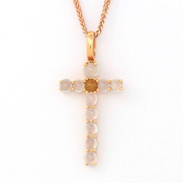 Baikalla Jewelry Gold Jadeite Pendant 18k Rose Gold White Translucent Burmese Ice & Yellow Jadeite Cross Pendant Necklace