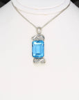 Baikalla Jewelry Gemstone Pendant Necklace 18k White Gold Genuine Swiss Blue Topaz & Diamonds Pendant Necklace